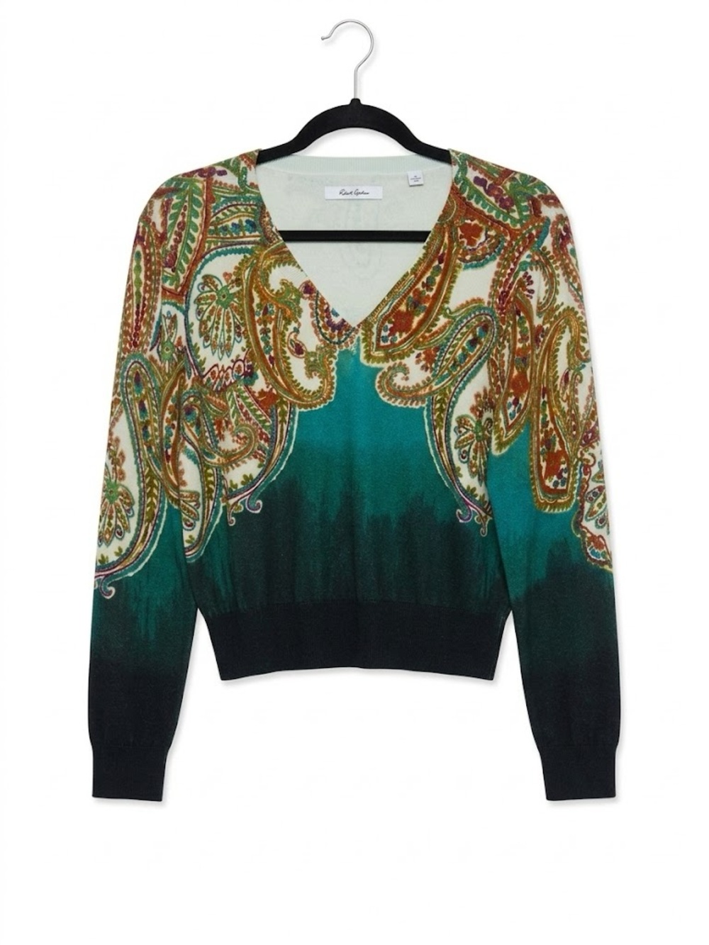 Robert Graham Paisley Ombre V-Neck Sweater Small New without Tags